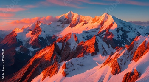 sunset over snow-covered mountains