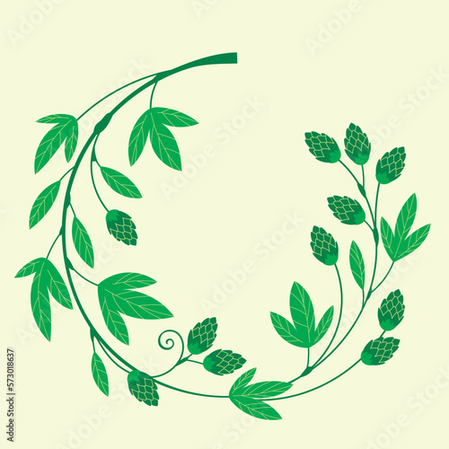Hops plant and hop leaves isolated on yellow background