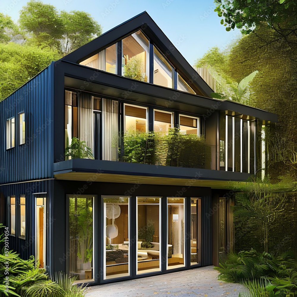 View of 15 A house that is eco-friendly and sustainable, with a modern and ...