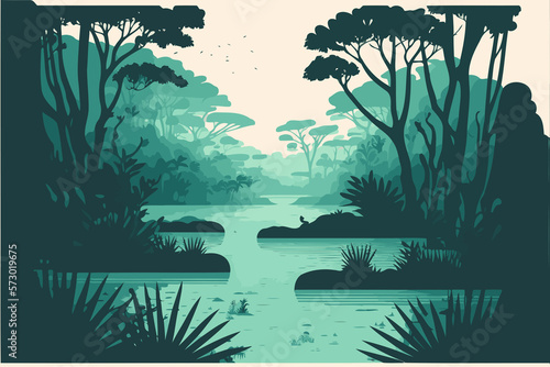river in natural environment jungle created with Generative AI technology