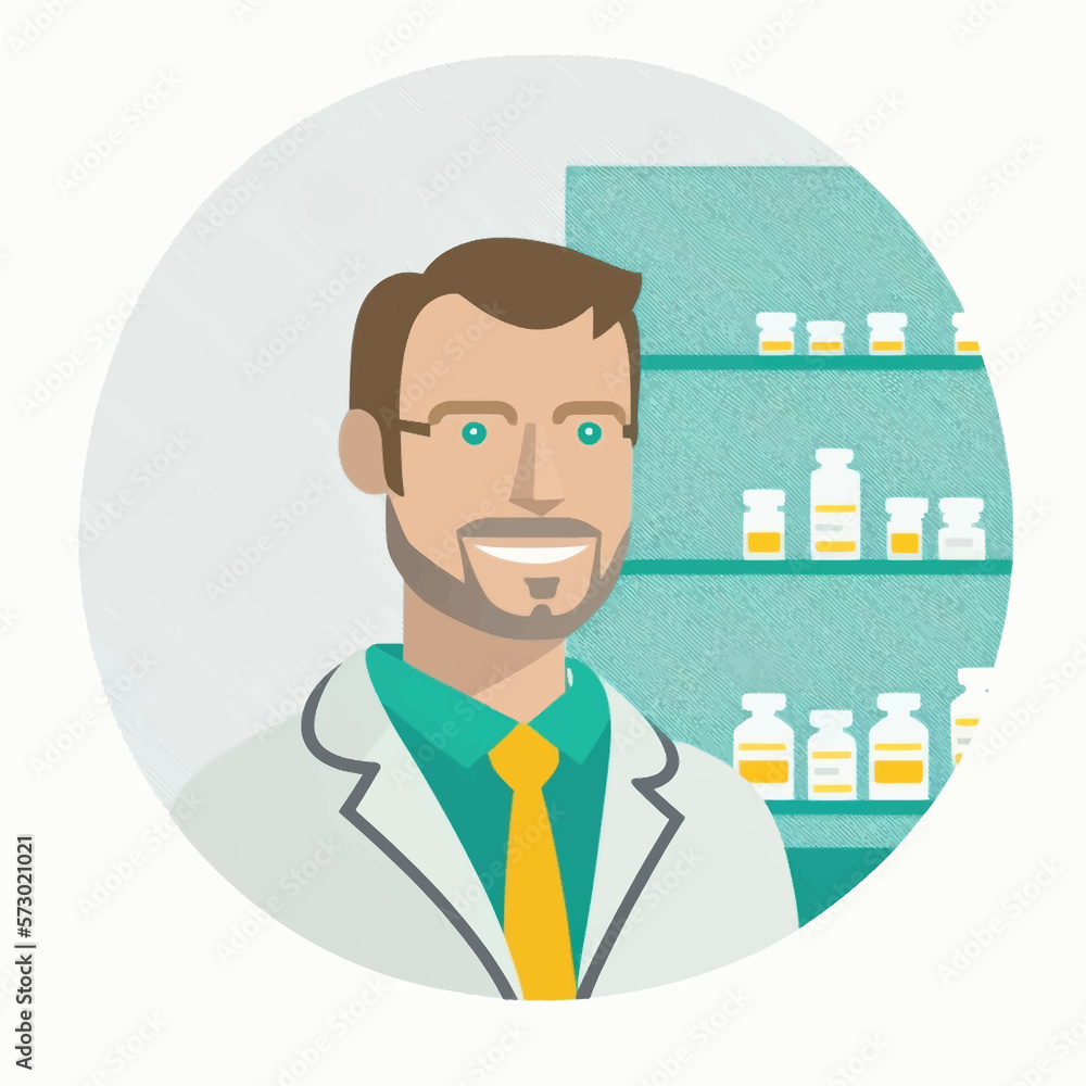 pharmacist person working in a drugstore created with Generative AI technology