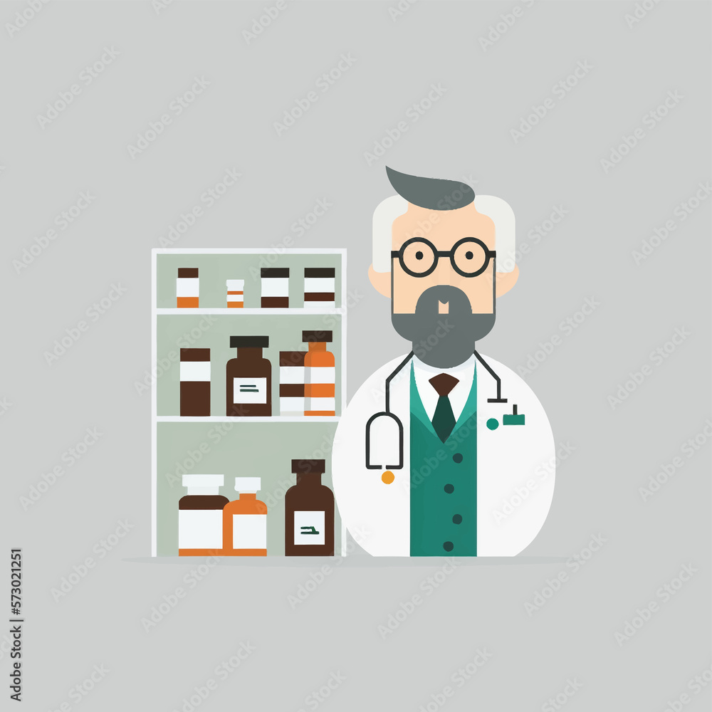 a serious adult man with styled hair, as a pharmacist with glass created with Generative AI technology a serious adult man with styled hair, as a pharmacist with glass created with Generative AI technology