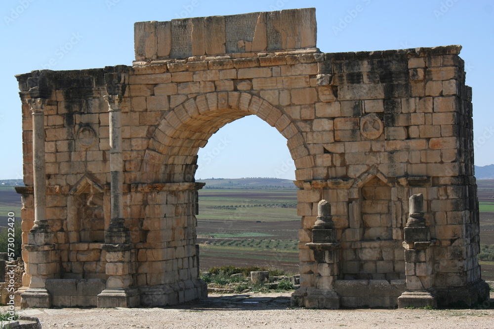 Ancient Roman arch in Volubilis, Morocco