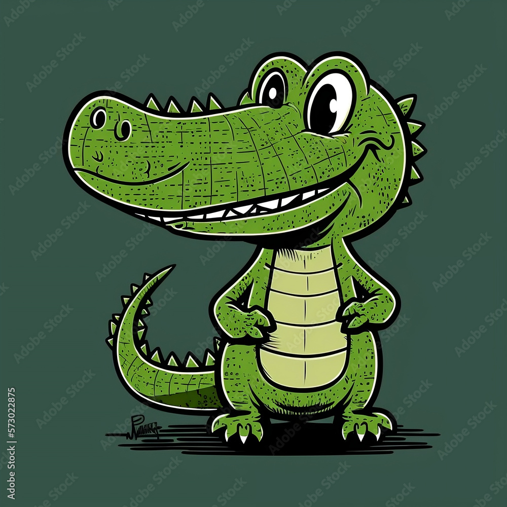Fototapeta premium Cute crocodile cartoon sticker. Generative ai.