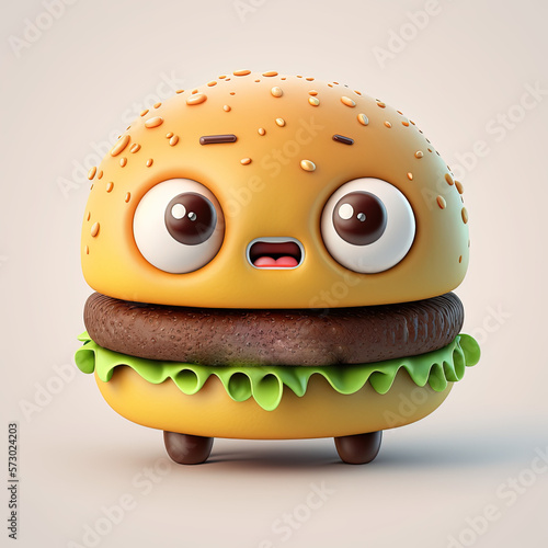 Cute 3D Burger Model isolated on white background