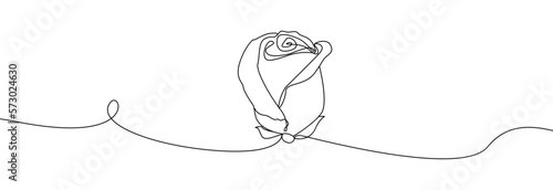 Rose with leaves one line drawing.Continuous line drawing of flower.Hand drawn rose.Single one line flower rose.