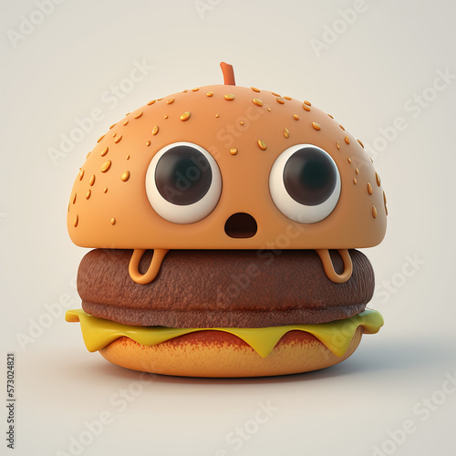 Cute 3D Burger Model isolated on white background