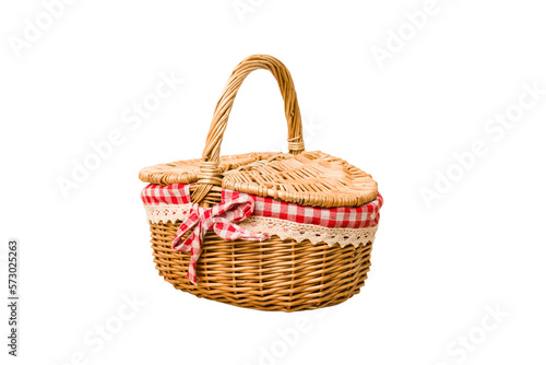 Picnic basket isolated on white background .