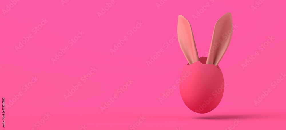 Easter bunny ears coming out of an easter egg. 3D illustration. Copy space. Easter bunny ears coming out of an easter egg. 3D illustration. Copy space.