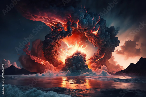 explosion of magma in the ocean, Generative AI