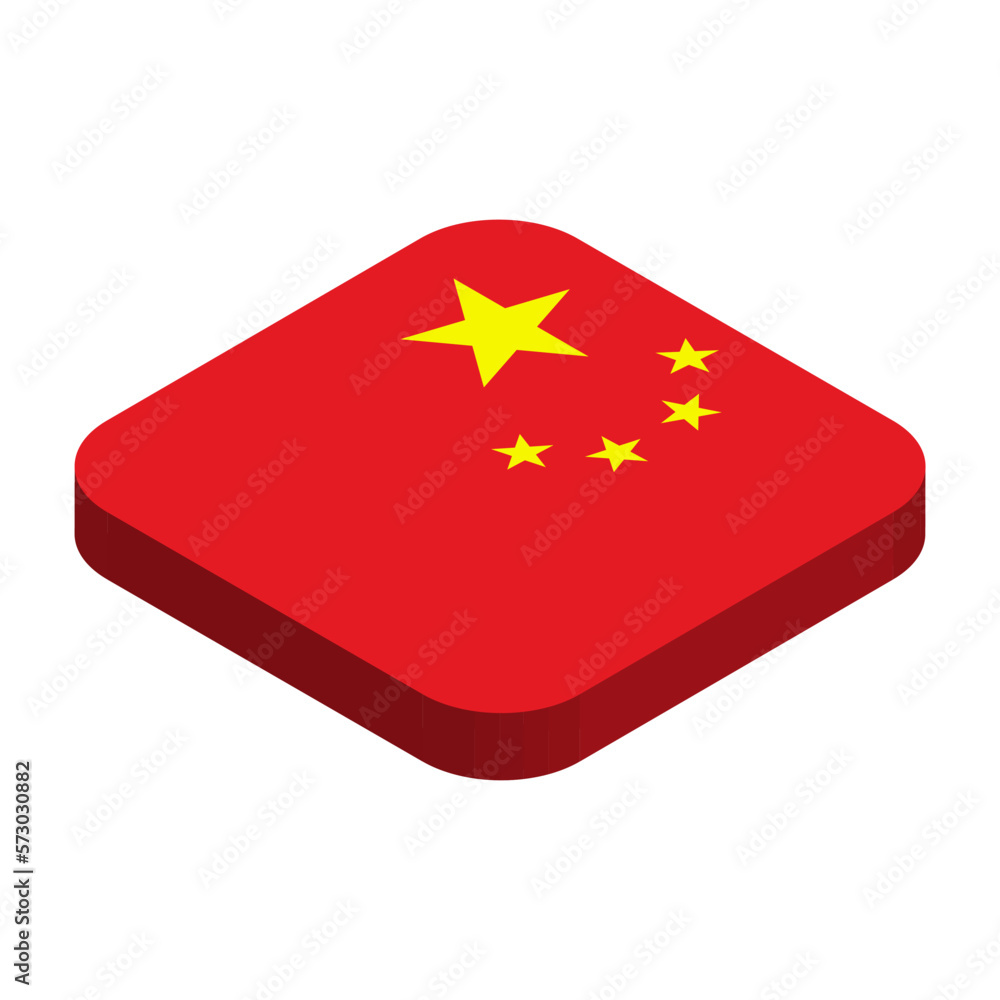 China flag - 3D isometric square flag with rounded corners. China flag - 3D isometric square flag with rounded corners.