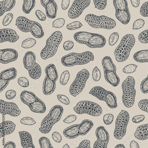 Vector peanut shells and seeds seamless pattern