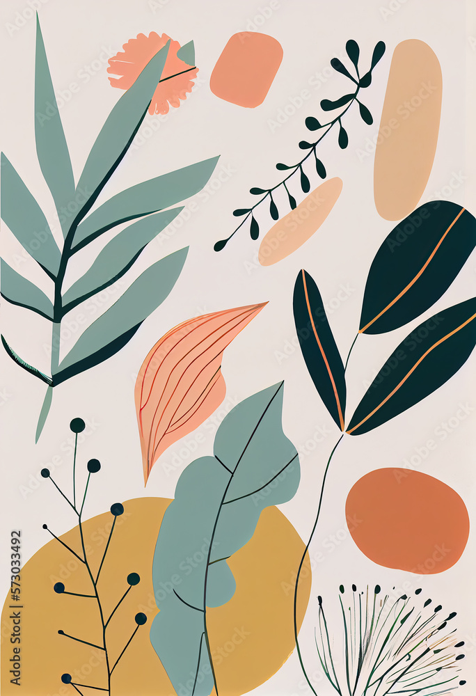 Boho minimalist art: A fusion of organic plants and geometric shapes. Generative AI Boho minimalist art: A fusion of organic plants and geometric shapes. Generative AI