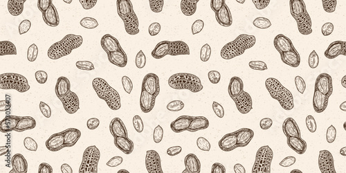 Vector peanut shells and seeds seamless pattern