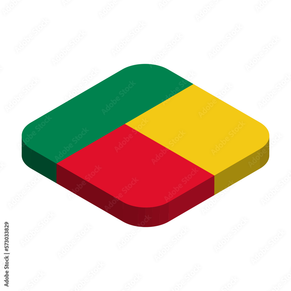 Benin flag - 3D isometric square flag with rounded corners. Benin flag - 3D isometric square flag with rounded corners.