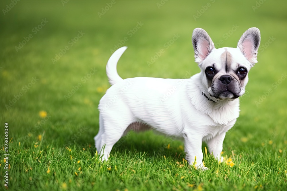 Colored French Bulldog. Cute dog, generative ai, looking into camera