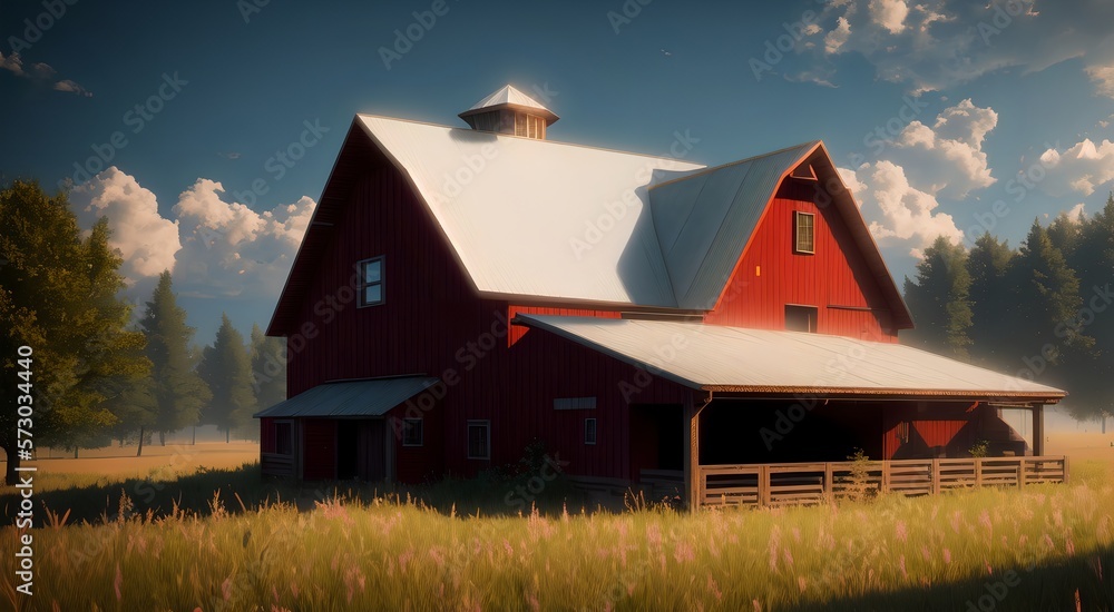 Obraz premium Old wooden red barn [AI Generated]