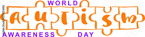 World Autism awareness day vector calligraphic logo text. For banner, poster flyer, greeting card for social media. Illustration with Puzzles