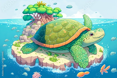 watercolour drawing turtle in the water