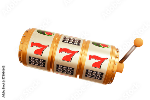 Online casino. 3D slot machine on isolated background. Gambling concept design. 3d rendering illustration..
