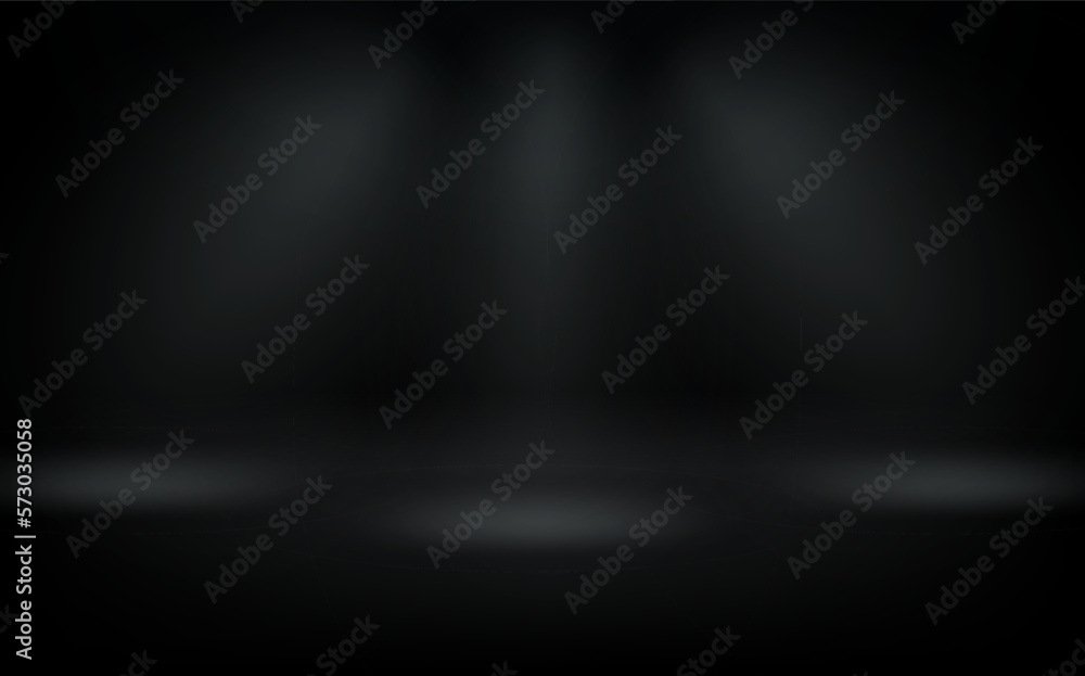 Deep black room with three projectors. 3d vector premium showcase for display products