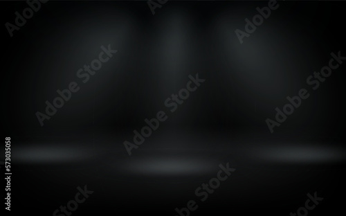 Deep black room with three projectors. 3d vector premium showcase for display products