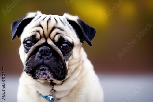 Portrait of Beautiful Pug dog, generative ai. Cute puppy watching to camera