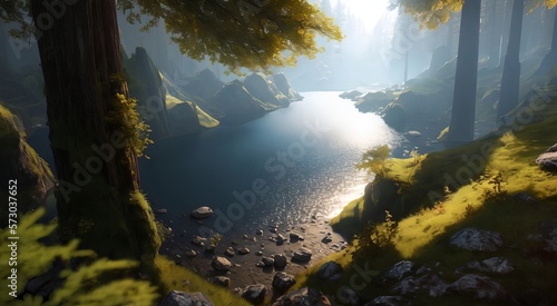 Tranquil river reflection  AI Generated 