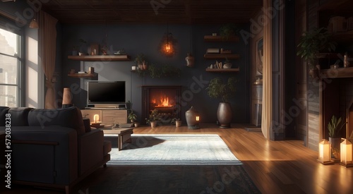 Cozy living room with comfortable sofa  AI Generated 