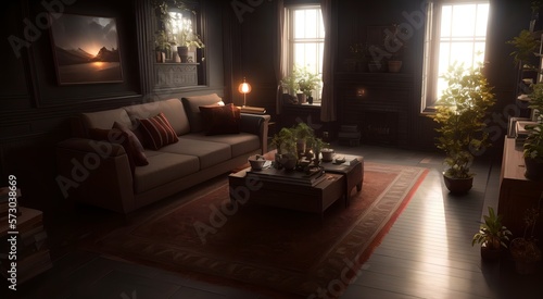 Cozy living room with comfortable sofa [AI Generated] © Jefferson