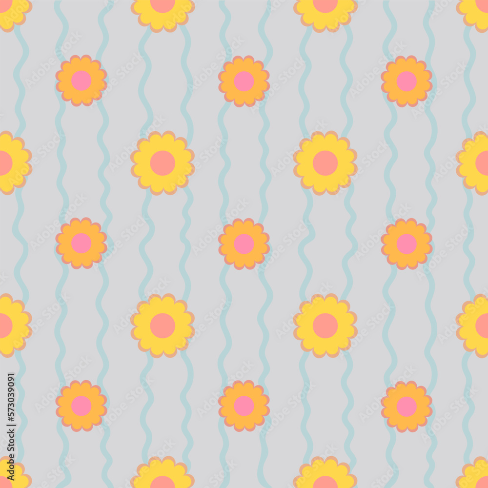 Trendy groovy seamless pattern for decorative design. Retro 60s 70s psychedelic design. Floral seamless pattern. Summer abstract floral textile vintage print. Hippie 60s, 70s style. Groovy background.
