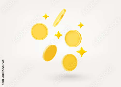 Falling gold coins isolated on white background. 3d vector illustration