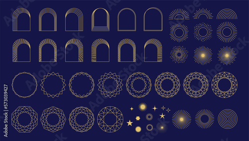 Modern Minimalist Aesthetic linear frames, arcs, stars, and elements.
Vector set.