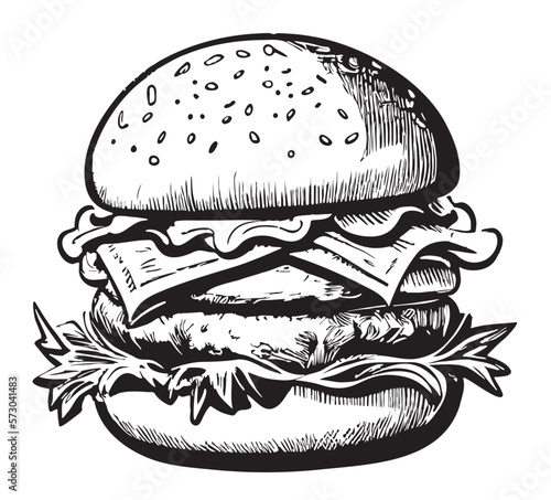 Double burger fast food hand drawn sketch Vector illustration