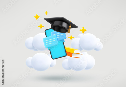 The Earth and graduation cap. World science concept. 3d vector banner with copy space