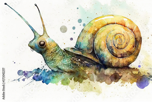 cute snail in style of aquarelle, ai generated