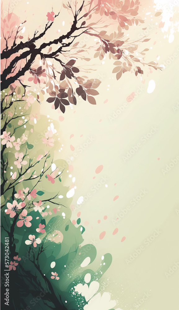 Vector Spring Pastel Background Plants Trees Leaves Flowers Growing Generative AI