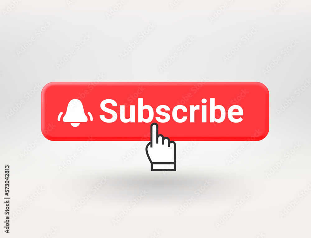 Subscribe red button with the notification bell. 3d vector objects isolated on transparent background Subscribe red button with the notification bell. 3d vector objects isolated on transparent background