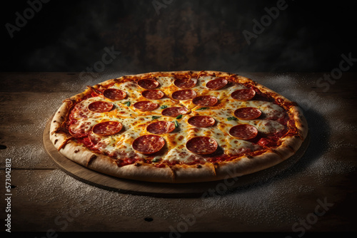 Delicious pizza with chorizo. Generative AI