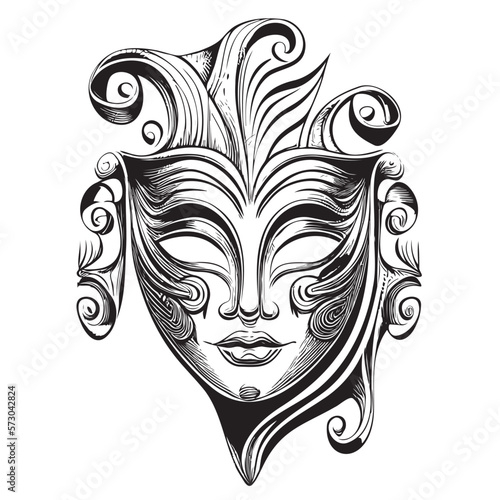 Carnival mask hand drawn engraving style sketch Vector illustration