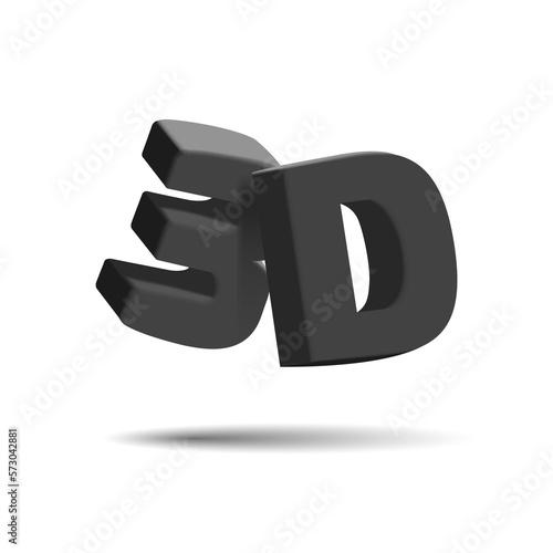 3d symbol for cinemas. Illustration of a three-dimensional word in black color. For concepts of modern visual technologies.