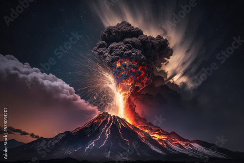 Spectacular volcanic eruption. Generative AI photo