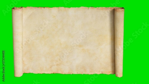 Old paper scroll or parchment animation. Green chroma key for text included 