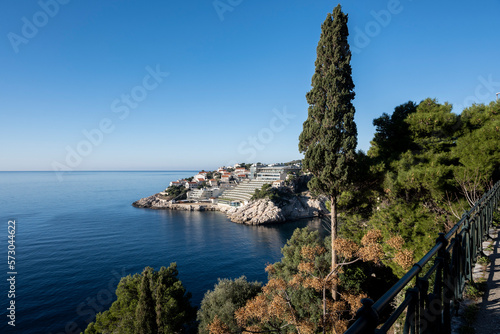 Fototapeta Naklejka Na Ścianę i Meble -  Famous Libertas hotel on the rocky shore of Dubrovnik, one of the most known croatian architecture landmarks
