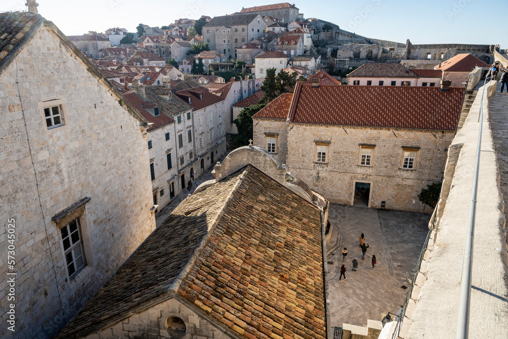 Beautiful Dubrovnik city red rooftops in the old part of the fortified city