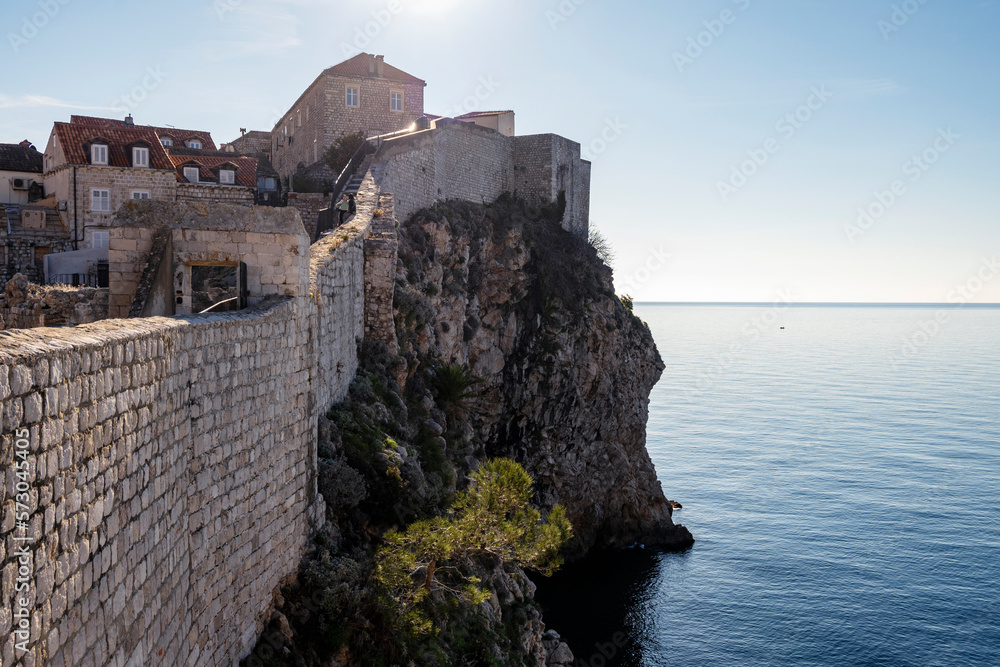 Wonderul, stone, medieval walls of Dubrovnik, Croatia, one of the most known tourist destinations, made popular by famous TV show with knights and dragons