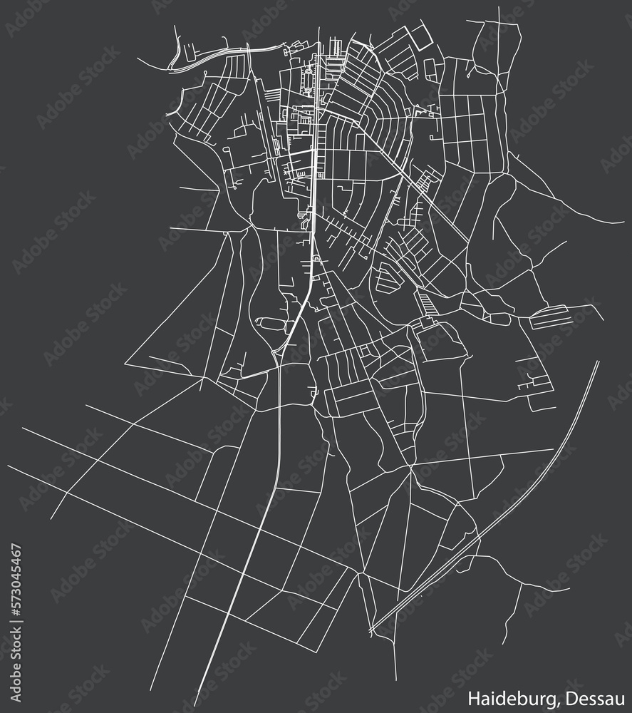 Detailed hand-drawn navigational urban street roads map of the HAIDEBURG BOROUGH of the German town of DESSAU, Germany with vivid road lines and name tag on solid background