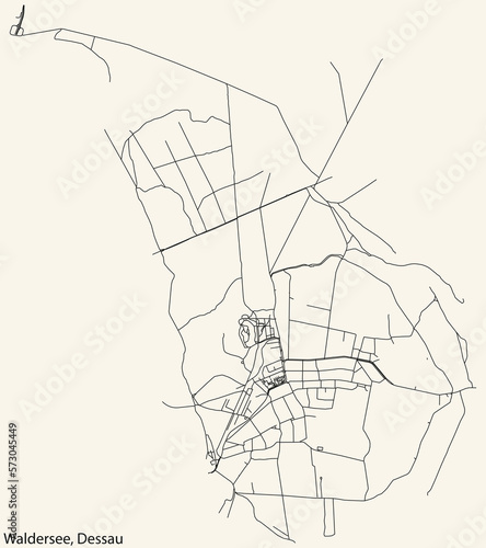 Detailed hand-drawn navigational urban street roads map of the WALDERSEE BOROUGH of the German town of DESSAU  Germany with vivid road lines and name tag on solid background