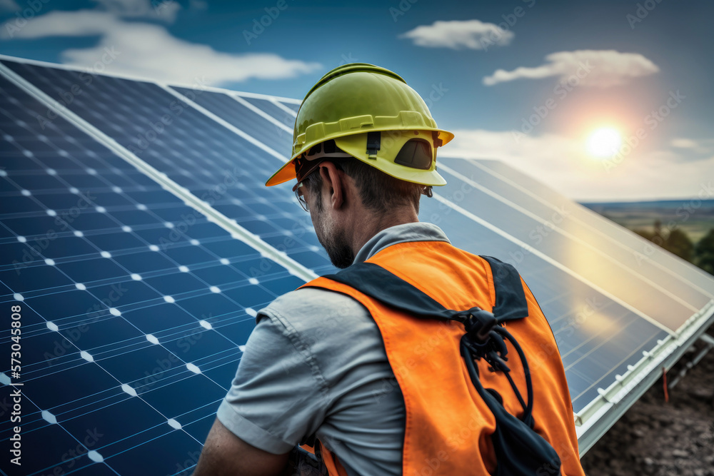Solar photovoltaic panel system, tehnician, generative ai Solar photovoltaic panel system, tehnician, generative ai