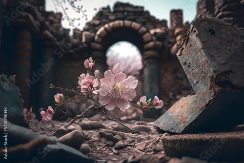 flowers in ancient ruins